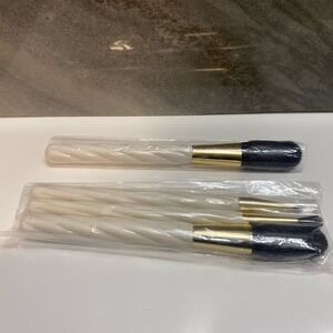 New Rare Unopened Estee Lauder Blush Brush Set White Rippled And Gold